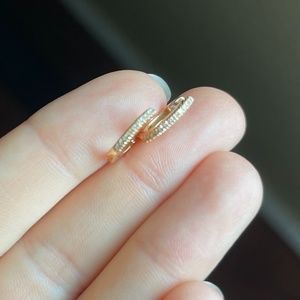 Pair of 14K Rose Gold Genuine Diamond Huggie Hoops